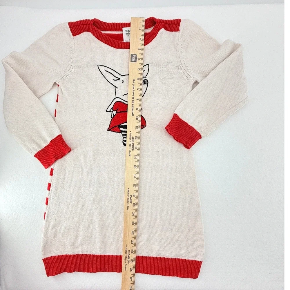 Olivia for Gymboree Girls Red Cream Olivia the Pig Striped Sweater Dress Size 10